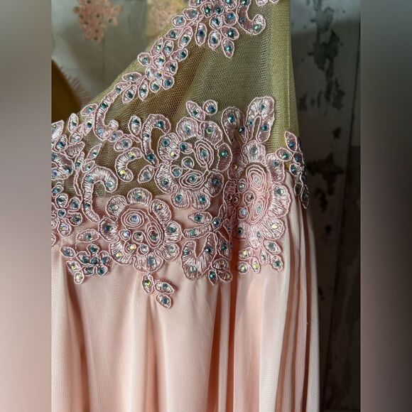 Dancing Queen Long Gown Dress Beautiful Pink Gems Lace Chiffon Prom Bridesmaid S - Picture 3 of 13